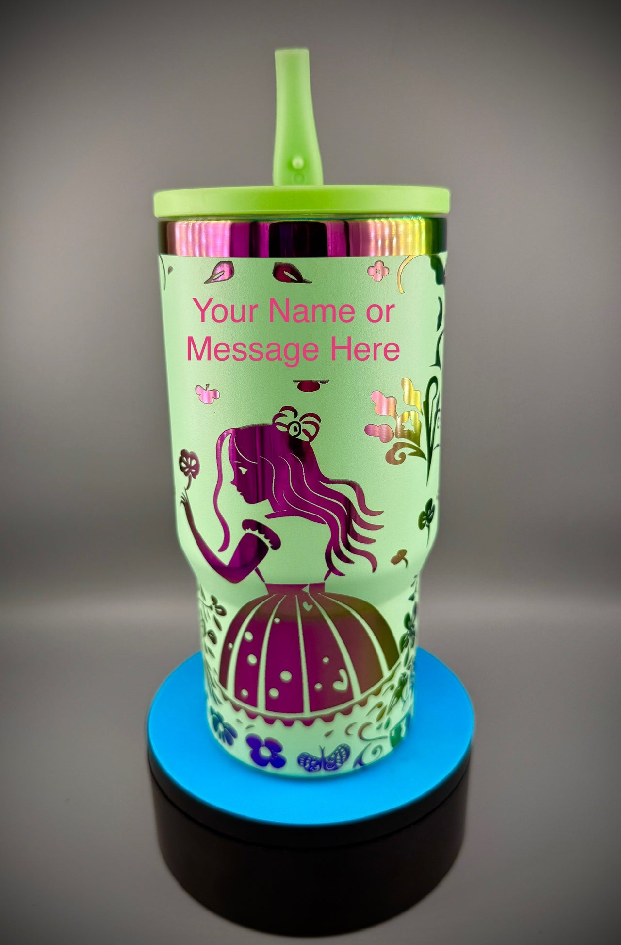 Alice in Wonderland 20 oz Tumbler – Metallic Engraved with Built-In Straw