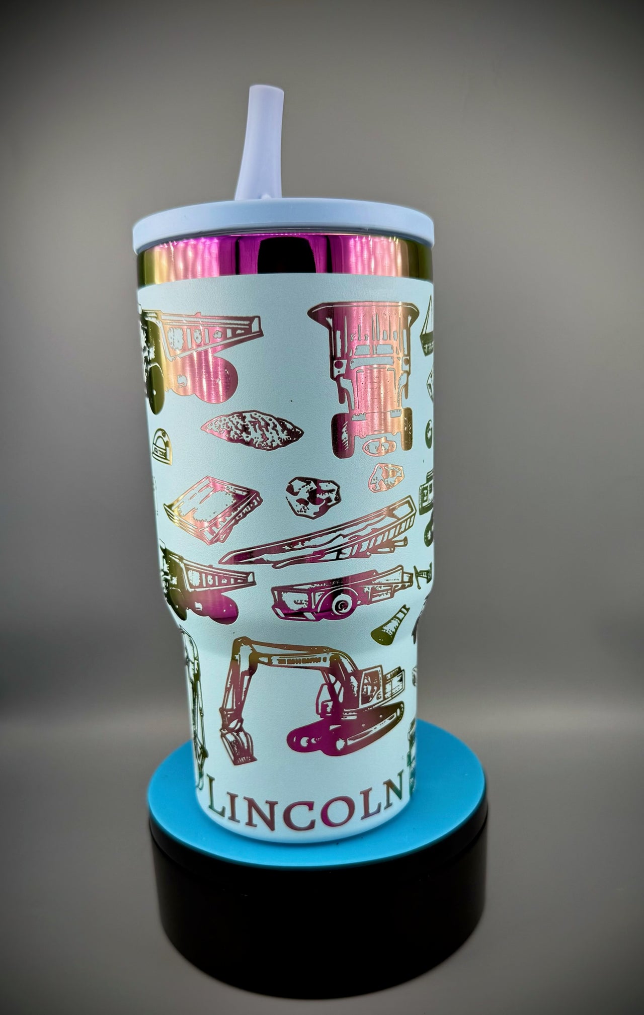 Excavator 20 oz Children's Tumbler – Metallic Engraved with Built-In Straw