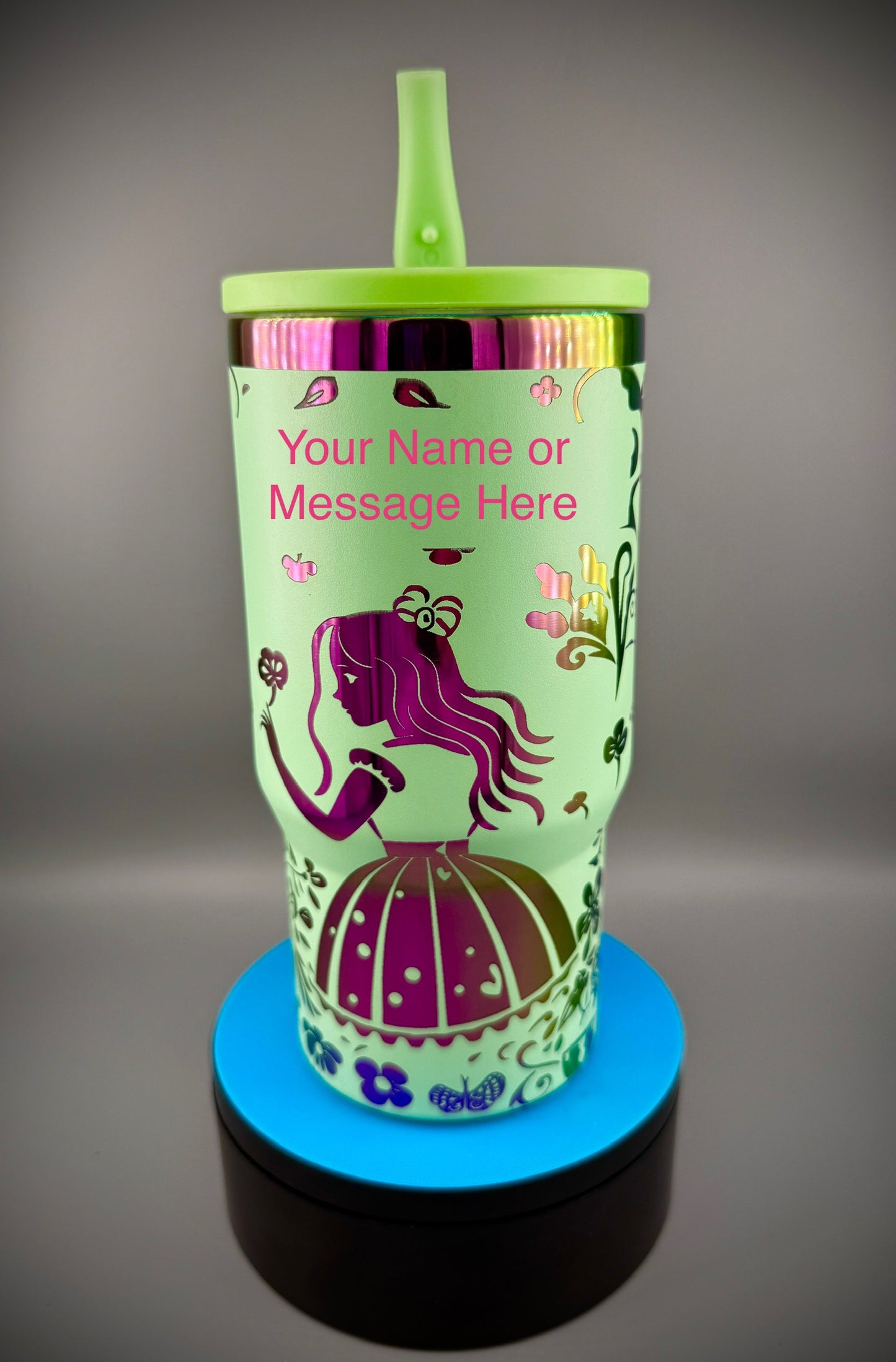 Alice in Wonderland 20 oz Tumbler – Metallic Engraved with Built-In Straw