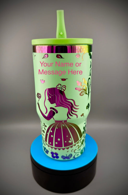 Alice in Wonderland 20 oz Tumbler – Metallic Engraved with Built-In Straw