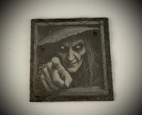 Pointing Witch Slate Coaster – Square Cut