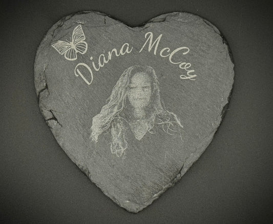 Forever in Stone – Heart-Shaped Custom Photo Slate Coaster