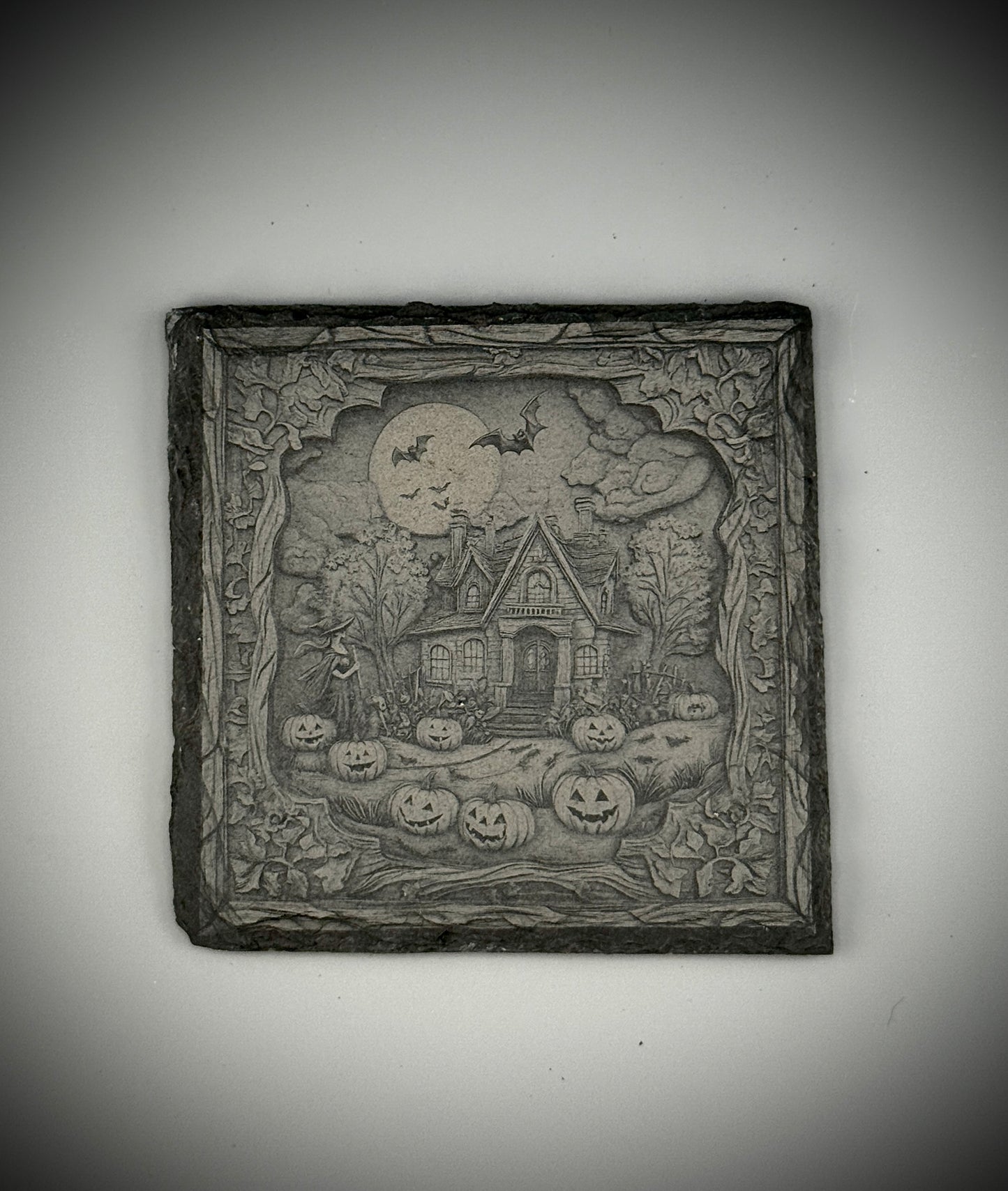 Haunted House Slate Coaster – Square Cut