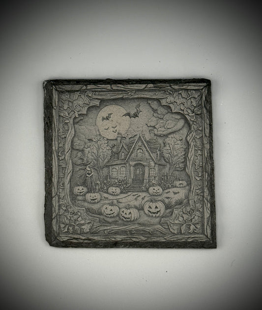 Haunted House Slate Coaster – Square Cut