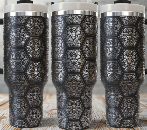 Honeycomb Bee - 40oz Tumbler - Black