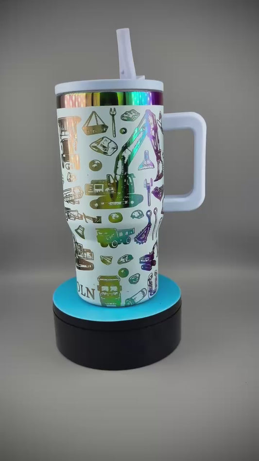 Excavator 20 oz Children's Tumbler – Metallic Engraved with Built-In Straw